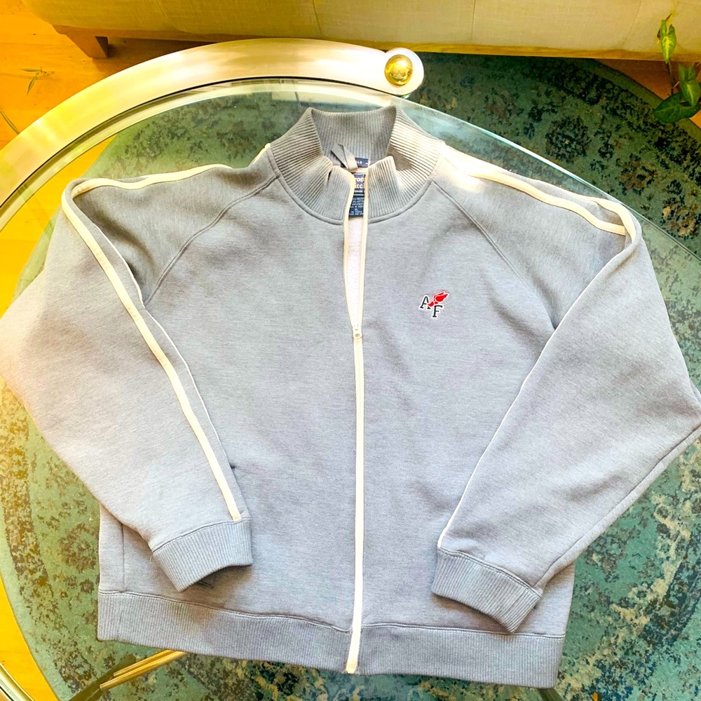 ✨Abercrombie & Fitch✨Gray “Muscle” Varsity Jacket W/Cream Striped Sleeves